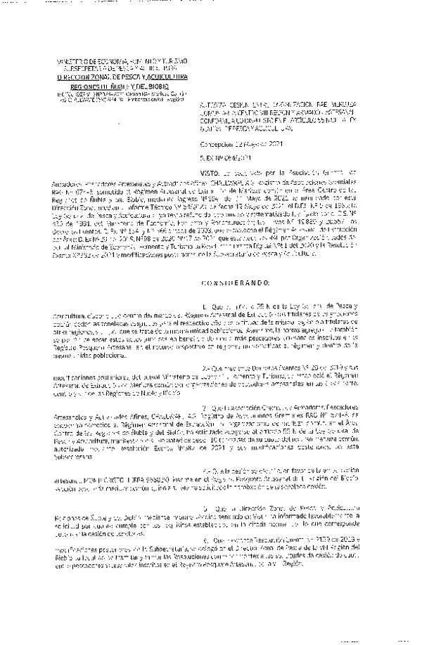 Res. Ex. N° 064-2021 (DZP Ñuble y del Biobío) Autoriza cesión Merluza Común. (Publicado en Página Web 12-05-2021)