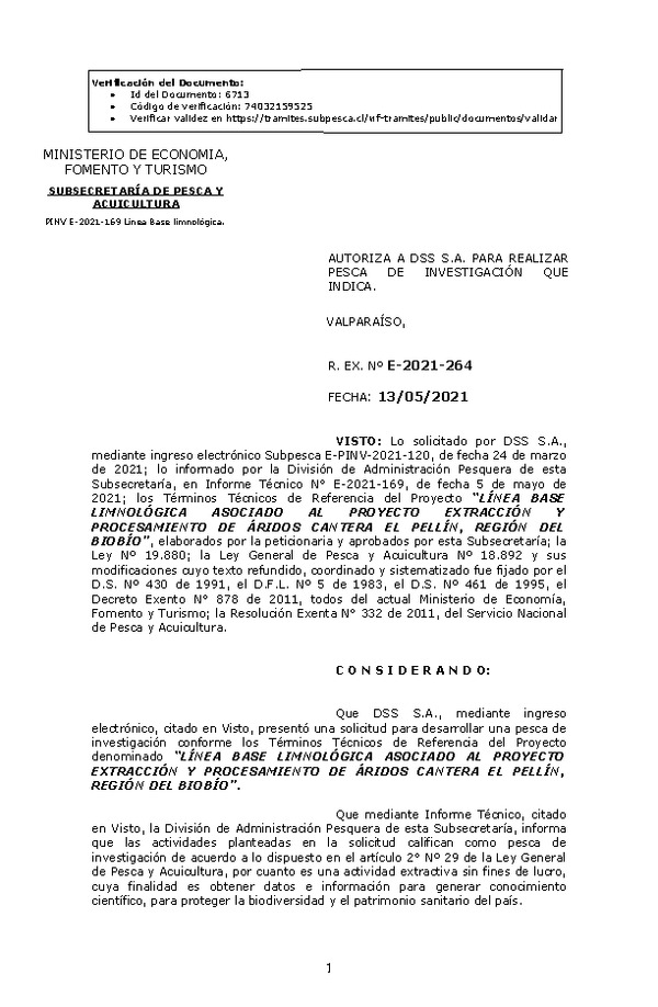 R. EX. Nº E-2021-264 LÍNEA BASE LIMNOLÓGICA ASOCIADO AL PROYECTO EXTRACCIÓN Y PROCESAMIENTO DE ÁRIDOS CANTERA EL PELLÍN, REGIÓN DEL BIOBÍO. (Publicado en Página Web 13-05-2021)