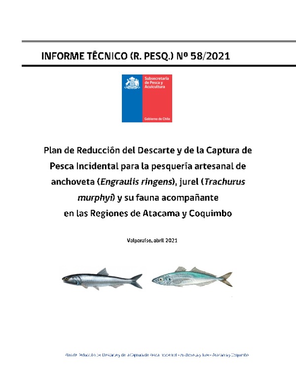 Informe Técnico (R. Pesq. 85-2021) Plan de Reducción del Descarte y de la Captura de Pesca Incidental Pesquerías Artesanales de Anchoveta y Jurel y su Fauna Acompañante, Regiones de Atacama y Coquimbo.