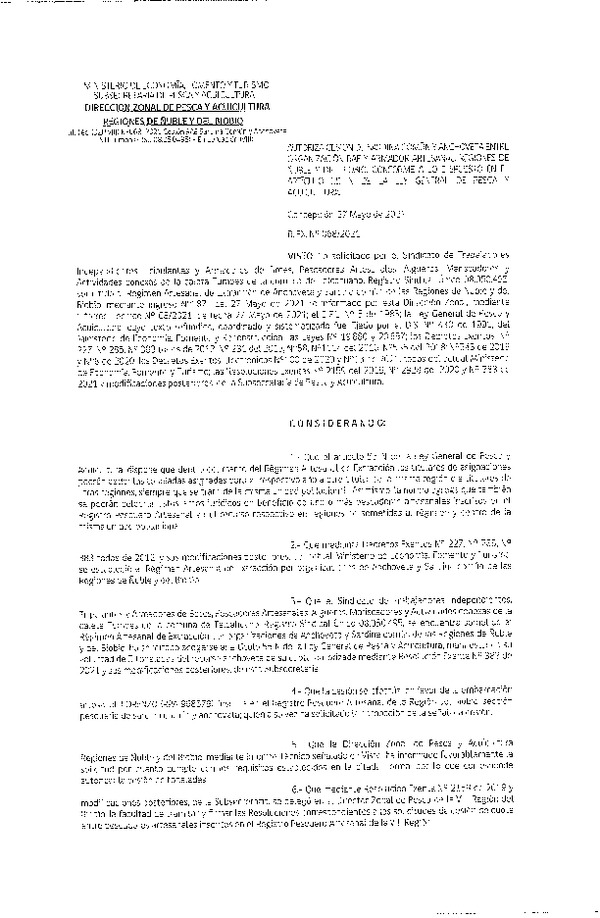 Res. Ex. N° 068-2021 (DZP Ñuble y del Biobío) Autoriza cesión Sardina Común y Anchoveta Región de Ñuble-Biobío (Publicado en Página Web 28-05-2021)