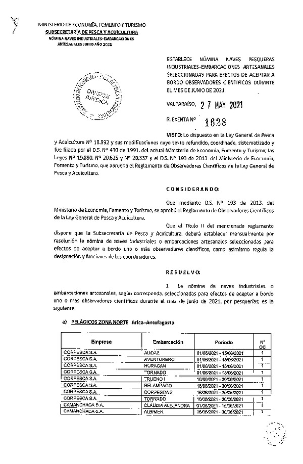 Res. Ex. Nº 1628-2021 Naves mes de junio de 2021.