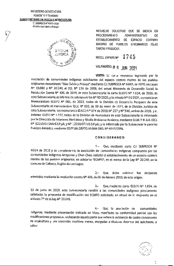 Res. Ex. N° 1715-2021 Acoge recurso de reposición, deja sin efecto resolución Exenta que señala. (Publicado en Página Web 09-06-2021)