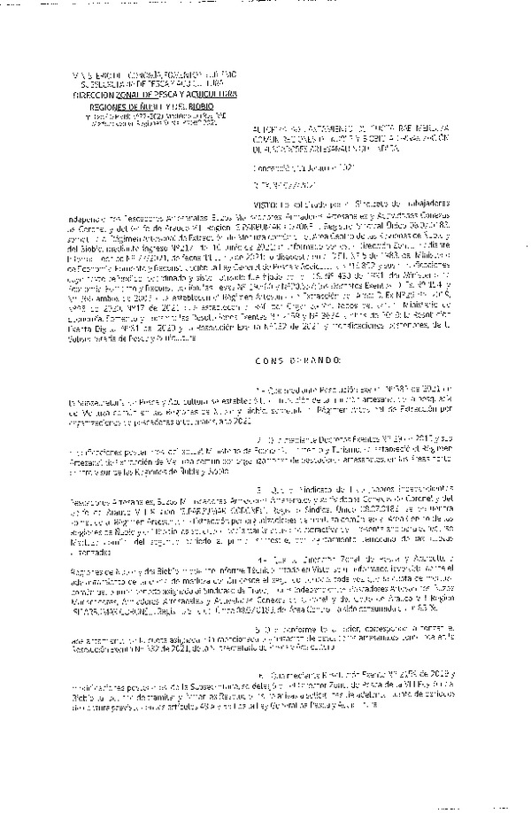 Res. Ex. N° 077-2021 (DZP Ñuble-Biobío) Autoriza Adelantamiento de Cuota RAE Merluza Común, Regiones de Ñuble y Biobío. (Publicado en Página Web 11-06-2021)