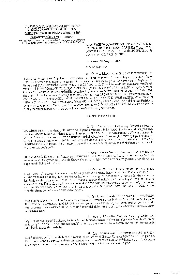 Res. Ex. N° 070-2021 (DZP Ñuble y del Biobío) Autoriza cesión Sardina Común y Anchoveta Región de Ñuble-Biobío (Publicado en Página Web 14-06-2021)