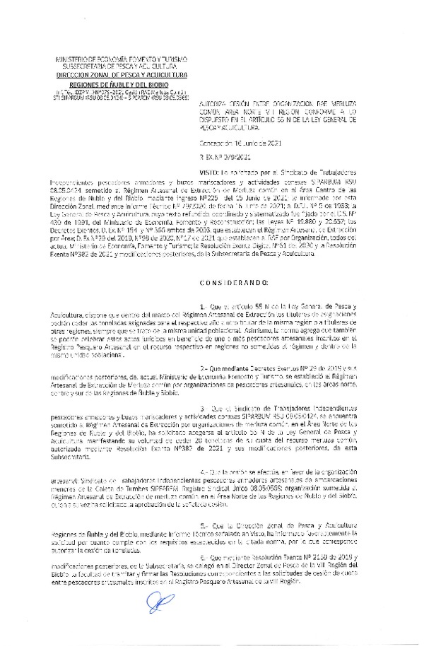 Res. Ex. N° 079-2021 (DZP Ñuble y del Biobío) Autoriza cesión Merluza Común. (Publicado en Página Web 16-06-2021)