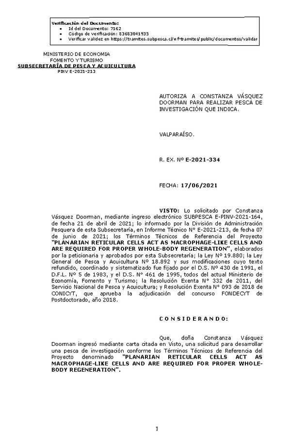 R. EX. Nº E-2021-334 PLANARIAN RETICULAR CELLS ACT AS MACROPHAGE-LIKE CELLS AND ARE REQUIRED FOR PROPER WHOLE-BODY REGENERATION. (Publicado en Página Web 17-06-2021)