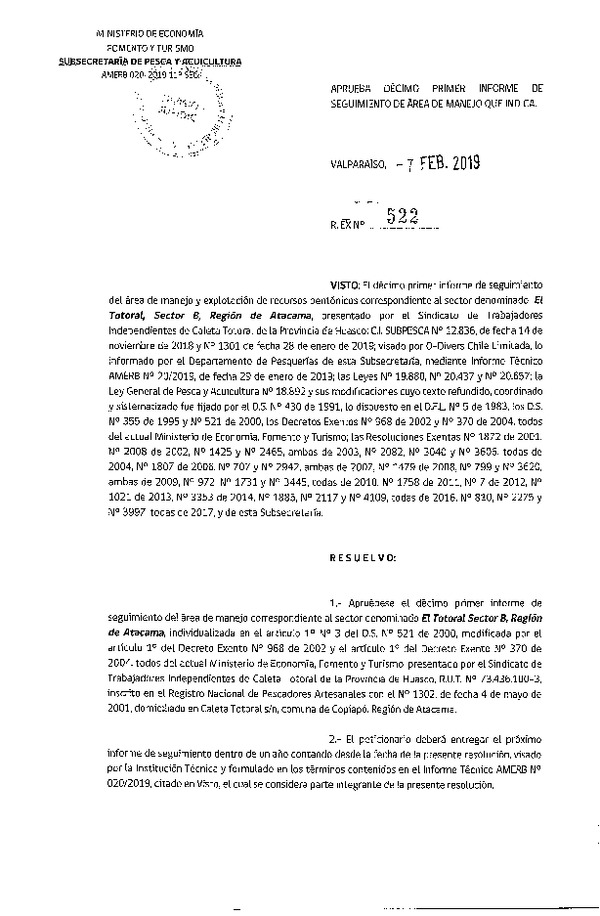 Res. Ex. N° 522-2019 11° Seguimiento. (Publicado en Página Web 07-02-2019).