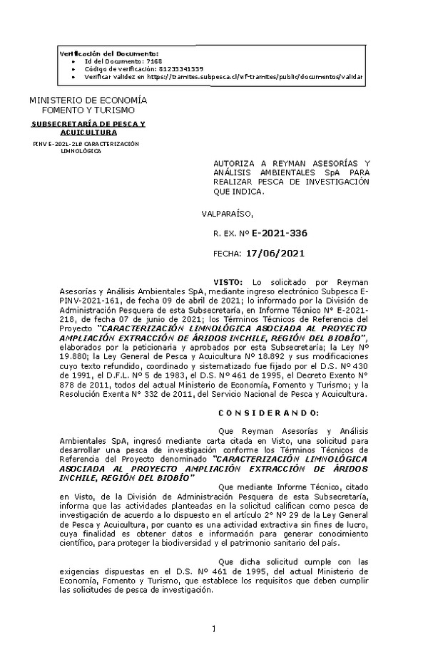 R. EX. Nº E-2021-336 CARACTERIZACIÓN LIMNOLÓGICA ASOCIADA AL PROYECTO AMPLIACIÓN EXTRACCIÓN DE ÁRIDOS INCHILE, REGIÓN DEL BIOBÍO. (Publicado en Página Web 22-06-2021)