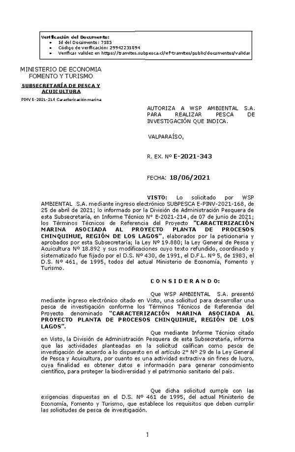 R. EX. Nº E-2021-343 CARACTERIZACIÓN MARINA ASOCIADA AL PROYECTO PLANTA DE PROCESOS CHINQUIHUE, REGIÓN DE LOS LAGOS. (Publicado en Página Web 23-06-2021)