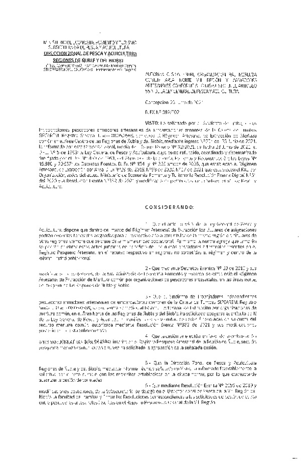 Res. Ex. N° 082-2021 (DZP Ñuble y del Biobío) Autoriza cesión Merluza Común. (Publicado en Página Web 24-06-2021)