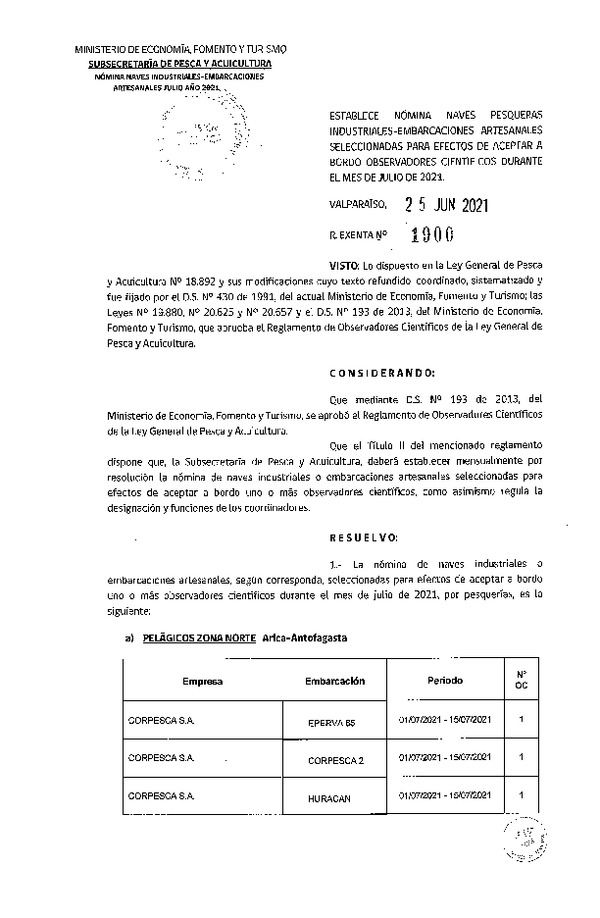 Res. Ex. Nº 1900-2021 Naves mes de julio de 2021.