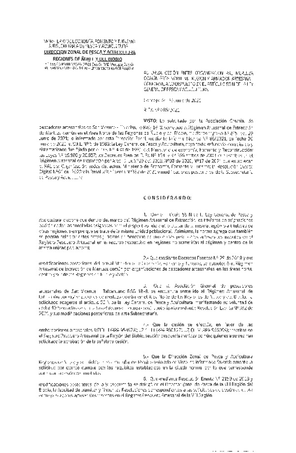 Res. Ex. N° 086-2021 (DZP Ñuble y del Biobío) Autoriza cesión Merluza Común. (Publicado en Página Web 01-07-2021)