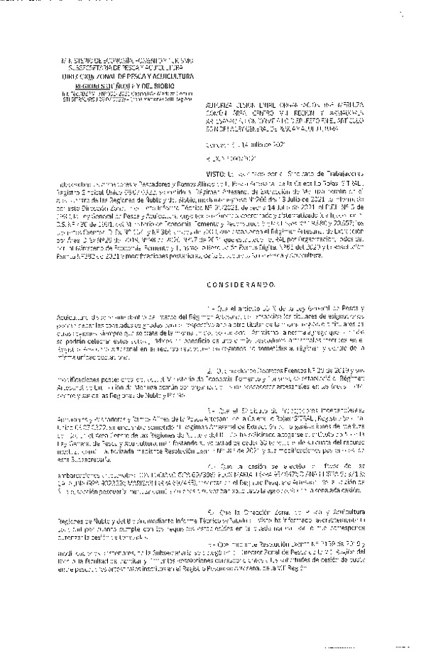 Res. Ex. N° 091-2021 (DZP Ñuble y del Biobío) Autoriza cesión Merluza Común. (Publicado en Página Web 14-07-2021)