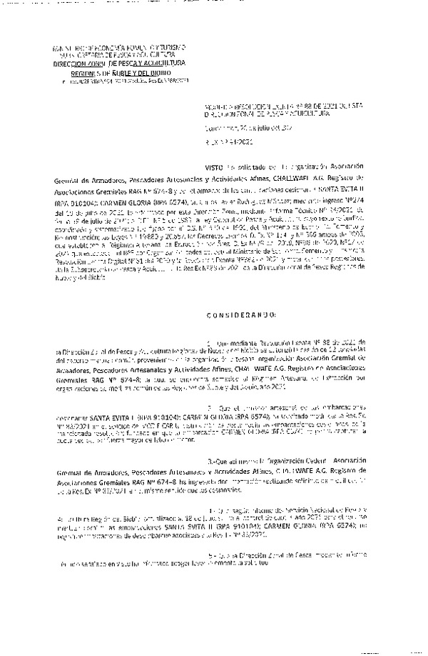 Res. Ex. N° 094-2021 (DZP Ñuble y del Biobío) Modifica es. Ex. N° 088-2021 (DZP Ñuble y del Biobío) Autoriza cesión Merluza Común. (Publicado en Página Web 20-07-2021)