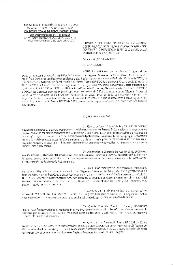 Res. Ex. N° 096-2021 (DZP Ñuble y del Biobío) Autoriza cesión Merluza Común. (Publicado en Página Web 02-08-2021)
