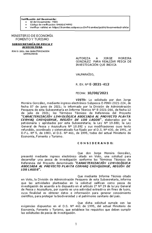 R. EX. Nº E-2021-412 CARACTERIZACIÓN LIMNOLÓGICA ASOCIADA AL PROYECTO PLANTA CERMAQ CHINQUIHUE, REGIÓN DE LOS LAGOS. (Publicado en Página Web 10-08-2021)