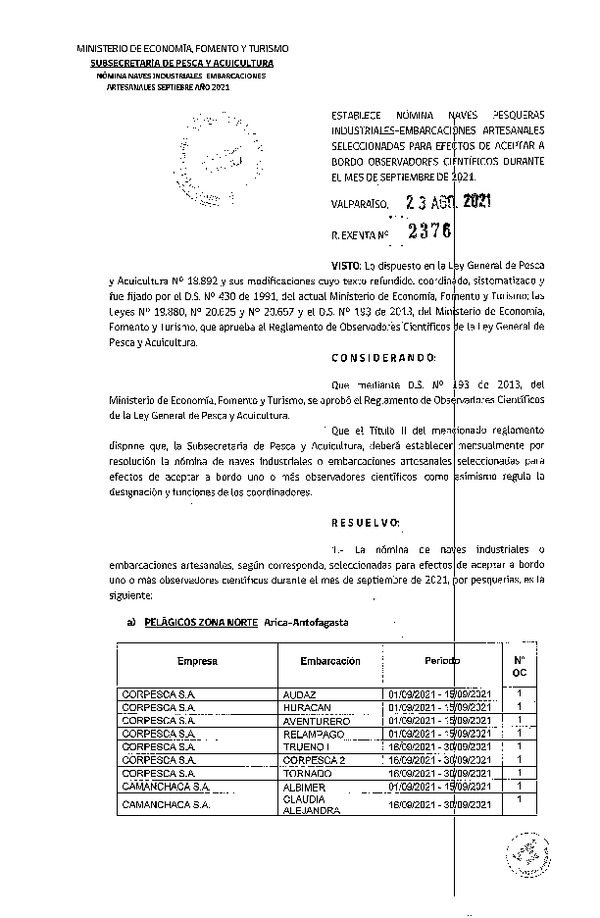 Res. Ex. Nº 2376-2021 Naves mes de septiembre de 2021.