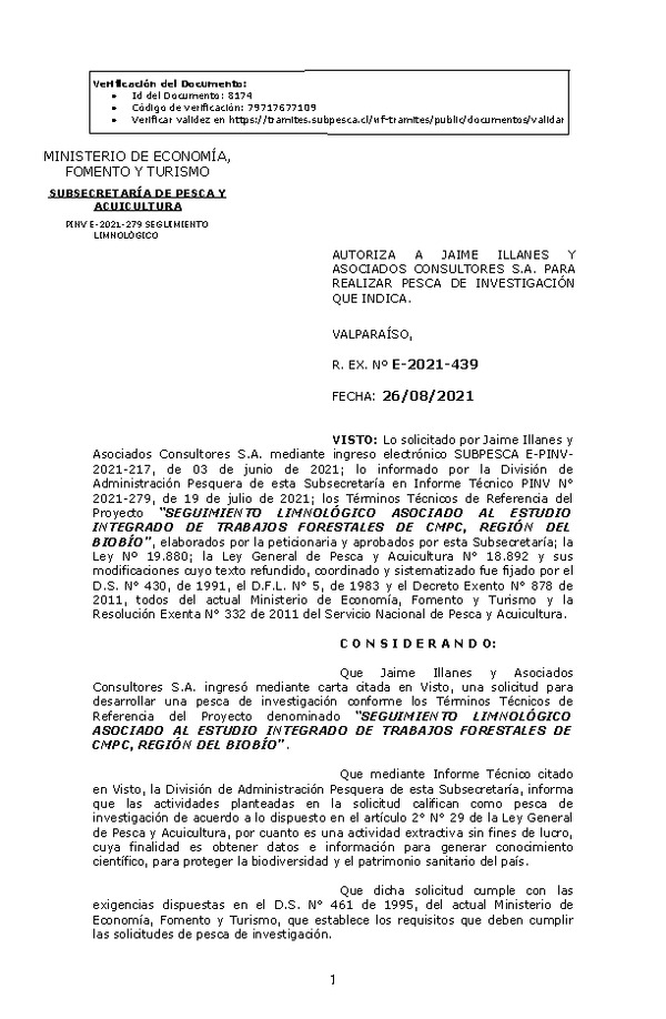 R. EX. Nº E-2021-439 SEGUIMIENTO LIMNOLÓGICO ASOCIADO AL ESTUDIO INTEGRADO DE TRABAJOS FORESTALES DE CMPC, REGIÓN DEL BIOBÍO. (Publicado en Página Web 26-08-2021)