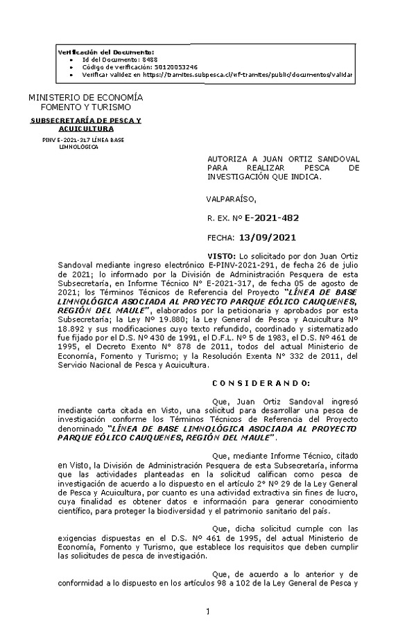 R. EX. Nº E-2021-482 LÍNEA DE BASE LIMNOLÓGICA ASOCIADA AL PROYECTO PARQUE EÓLICO CAUQUENES, REGIÓN DEL MAULE. (Publicado en Página Web 13-09-2021)