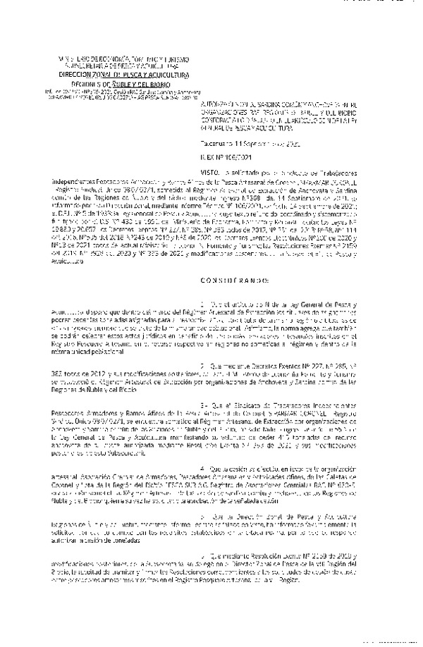 Res. Ex. N° 106-2021 (DZP Ñuble y del Biobío) Autoriza cesión Sardina Común y Anchoveta Región de Ñuble-Biobío (Publicado en Página Web 15-09-2021)