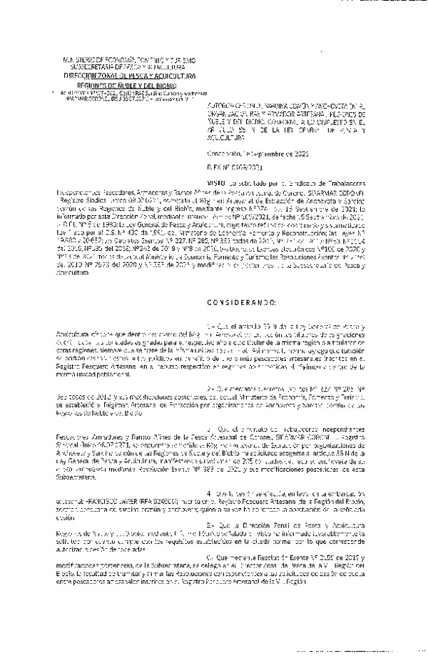 Res. Ex. N° 109-2021 (DZP Ñuble y del Biobío) Autoriza cesión Sardina Común y Anchoveta Región de Ñuble-Biobío (Publicado en Página Web 16-09-2021)