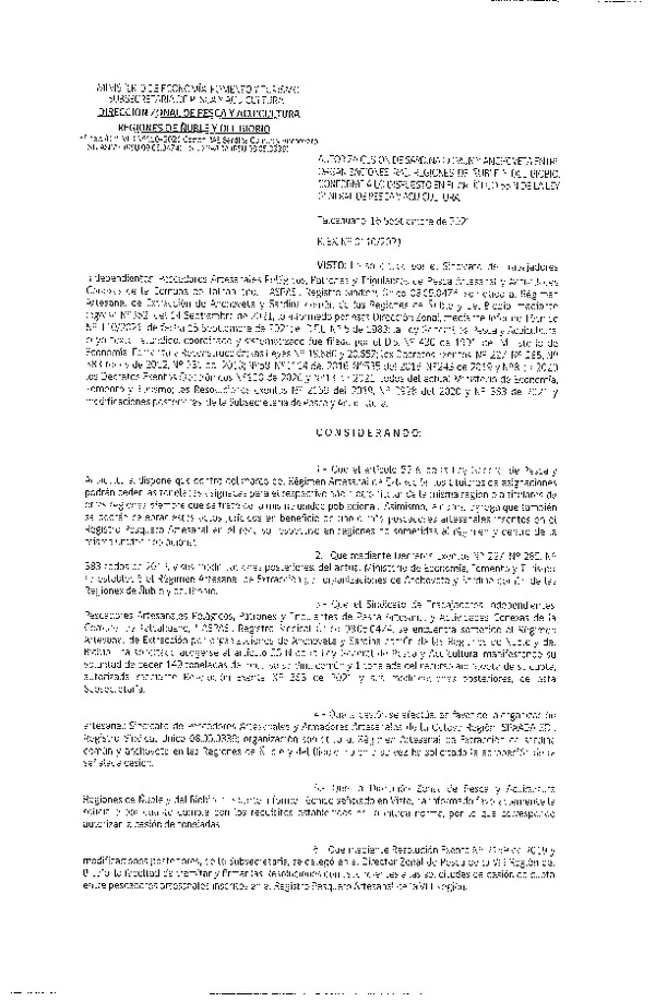 Res. Ex. N° 110-2021 (DZP Ñuble y del Biobío) Autoriza cesión Sardina Común y Anchoveta Región de Ñuble-Biobío (Publicado en Página Web 16-09-2021)