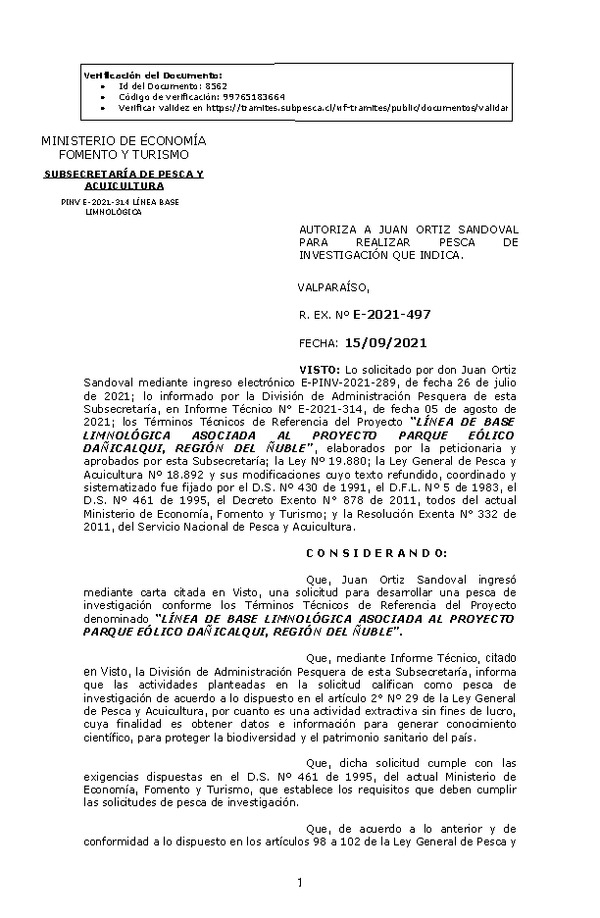 R. EX. Nº E-2021-497 LÍNEA DE BASE LIMNOLÓGICA ASOCIADA AL PROYECTO PARQUE EÓLICO DAÑICALQUI, REGIÓN DEL ÑUBLE. (Publicado en Página Web 16-09-2021)