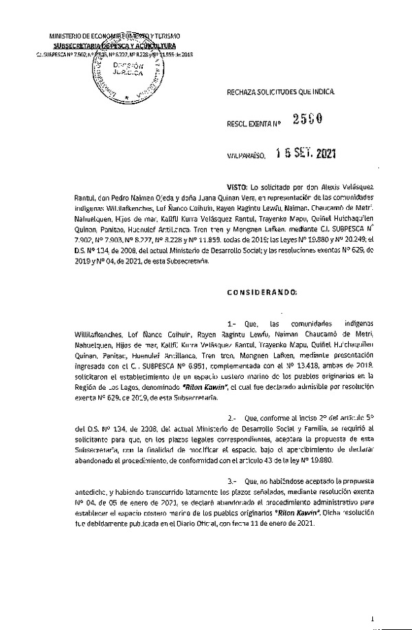 Res. Ex. N° 2590-2021 Rechaza solicitudes que indica. (Publicado en Página Web 22-09-2021)