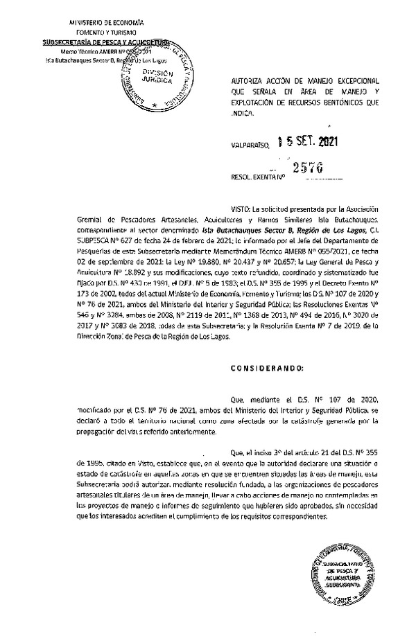 Res. Ex. N° 2576-2021 Autoriza acción de manejo. (Publicado en Página Web 22-09-2021)
