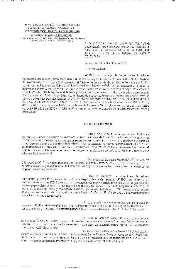 Res. Ex. N° 119-2021 (DZP Ñuble y del Biobío) Autoriza cesión Sardina Común y Anchoveta Región de Ñuble-Biobío (Publicado en Página Web 22-09-2021)