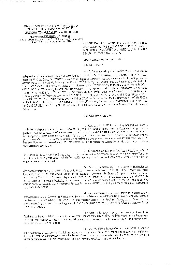 Res. Ex. N° 122-2021 (DZP Ñuble y del Biobío) Autoriza cesión Sardina Común y Anchoveta Región de Ñuble-Biobío (Publicado en Página Web 23-09-2021)