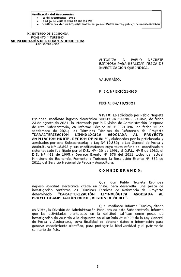 R. EX. Nº E-2021-563 CARACTERIZACIÓN LIMNOLÓGICA ASOCIADA AL PROYECTO AMPLIACIÓN NORTE, REGIÓN DE ÑUBLE. (Publicado en Página Web 04-10-2021)