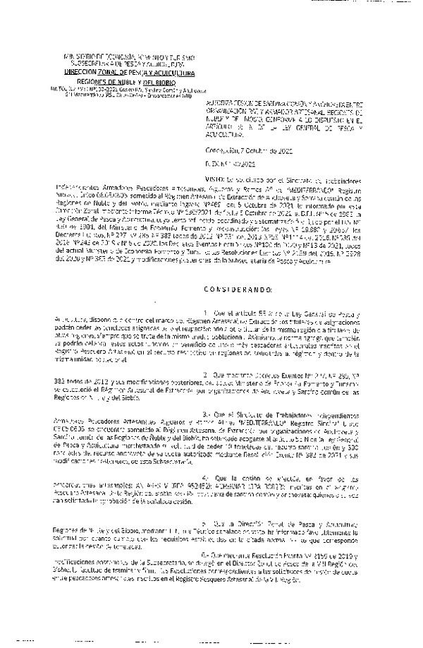 Res. Ex. N° 130-2021 (DZP Ñuble y del Biobío) Autoriza cesión Sardina Común y Anchoveta Región de Ñuble-Biobío (Publicado en Página Web 08-10-2021)