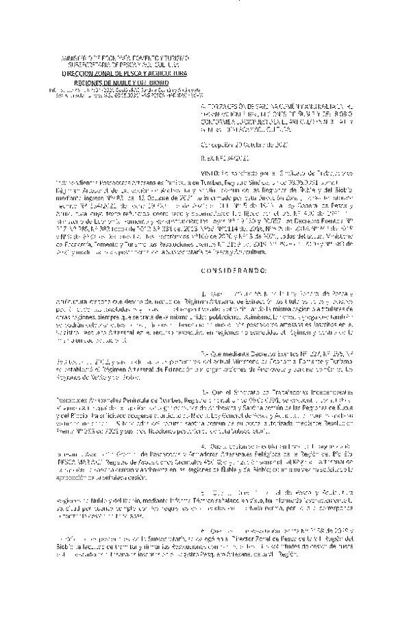 Res. Ex. N° 134-2021 (DZP Ñuble y del Biobío) Autoriza cesión Sardina Común y Anchoveta Región de Ñuble-Biobío (Publicado en Página Web 20-10-2021)