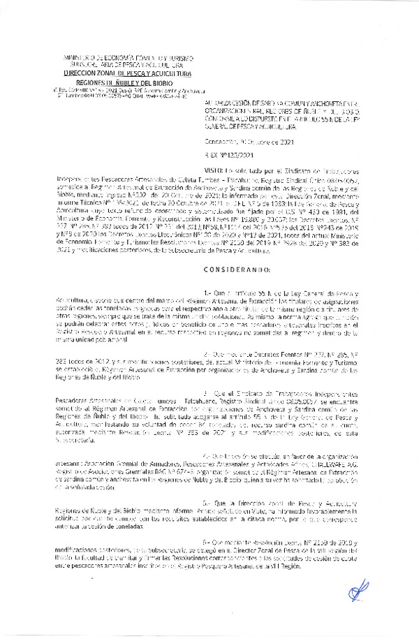  Res. Ex. N° 135-2021 (DZP Ñuble y del Biobío) Autoriza cesión Sardina Común y Anchoveta Región de Ñuble-Biobío (Publicado en Página Web 20-10-2021)