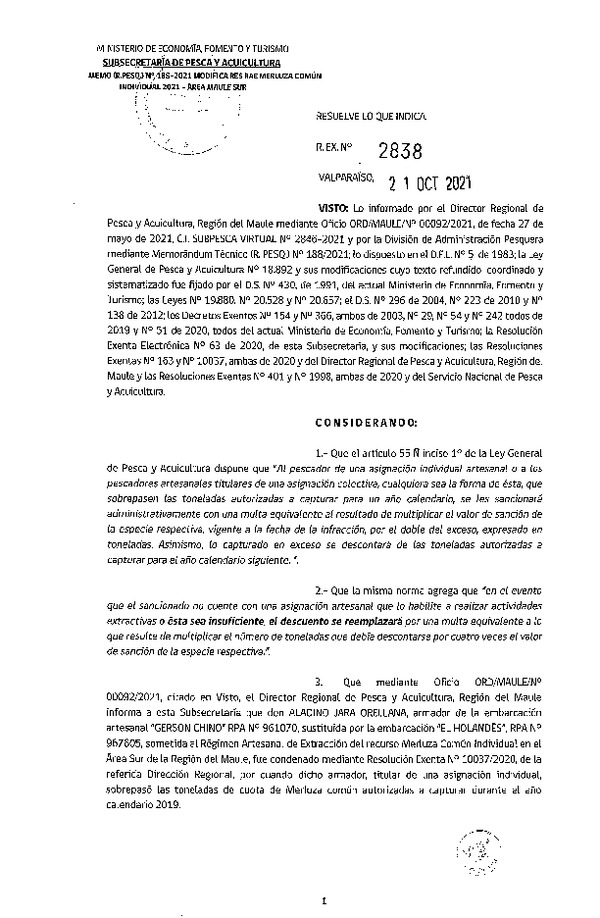 Res.Ex. N° 2838-2021 Resuelve lo que indica. (Publicado en Página Web 22-10-2021)