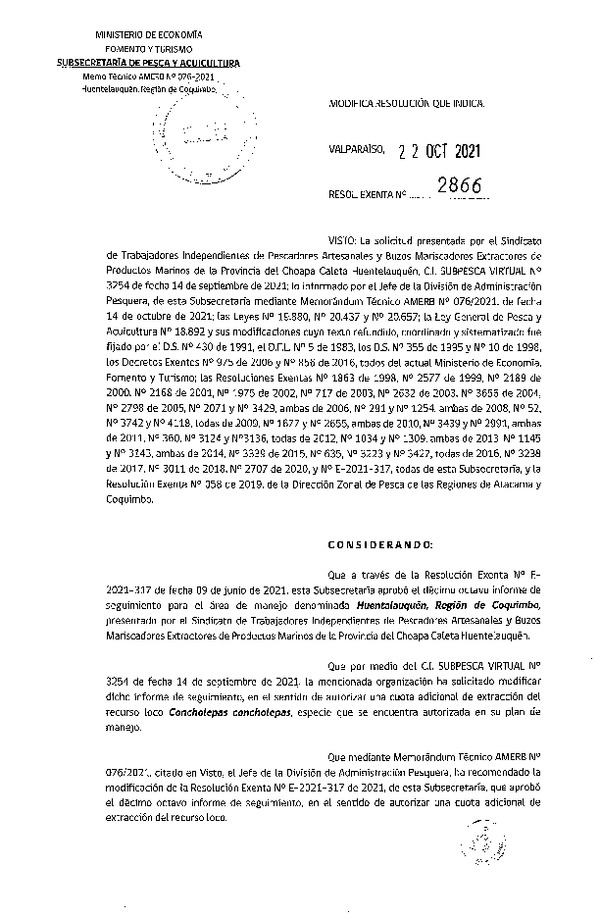 Res. Ex. N° 2866-2021 Modifica Res. Ex. N° E-2021-317. (Publicado en Página Web 26-10-2021)