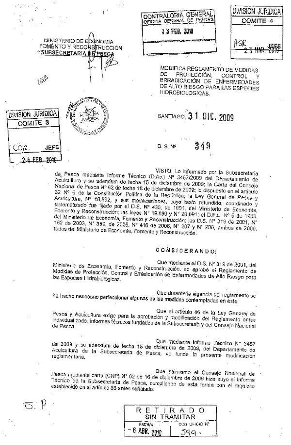 ds 349-2009 modifica ds 319-2001 medidas de proteccion control y erradicacion de enfermedades de alto riesgo.pdf