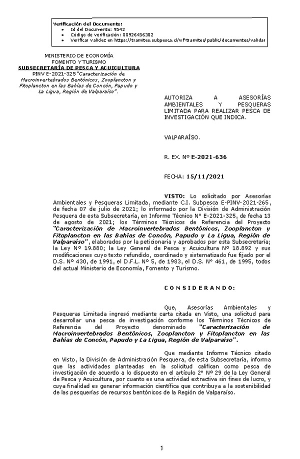 R. EX. Nº E-2021-636 Caracterización de Macroinvertebrados Bentónicos, Zooplancton y Fitoplancton en las Bahías de Concón, Papudo y La Ligua, Región de Valparaíso. (Publicado en Página Web 17-11-2021)