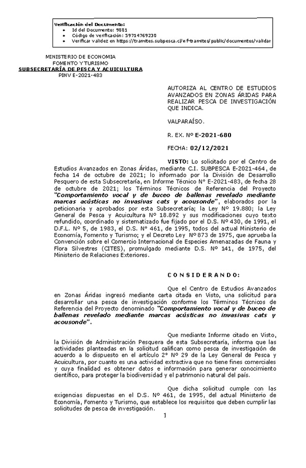 R. EX. Nº E-2021-680 Comportamiento vocal y de buceo de ballenas revelado mediante marcas acústicas no invasivas cats y acousonde. (Publicado en Página Web 03-12-2021)