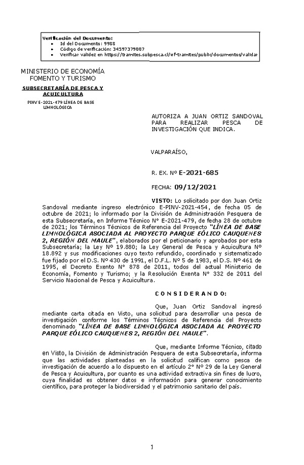 R. EX. Nº E-2021-685 LÍNEA DE BASE LIMNOLÓGICA ASOCIADA AL PROYECTO PARQUE EÓLICO CAUQUENES 2, REGIÓN DEL MAULE. (Publicado en Página Web 10-12-2021)