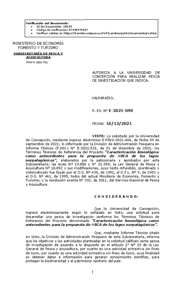 R. EX. Nº E-2021-698 Caracterización limnológica como antecedentes para la propuesta de NSCA de los lagos norpatagónicos. (Publicado en Página Web 17-12-2021)