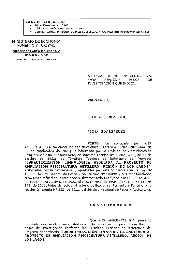 R. EX. Nº E-2021-700 CARACTERIZACIÓN LIMNOLÓGICA ASOCIADA AL PROYECTO DE AMPLIACIÓN PISCICULTURA ASTILLERO, REGIÓN DE LOS LAGOS. (Publicado en Página Web 17-12-2021)