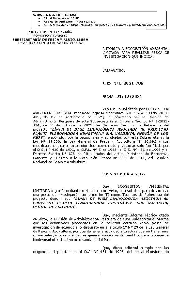 R. EX. Nº E-2021-709 LÍNEA DE BASE LIMNOLÓGICA ASOCIADA AL PROYECTO PLANTA ELABORADORA KUNSTMANN S.A. VALDIVIA, REGIÓN DE LOS RÍOS. (Publicado en Página Web 21-12-2021).