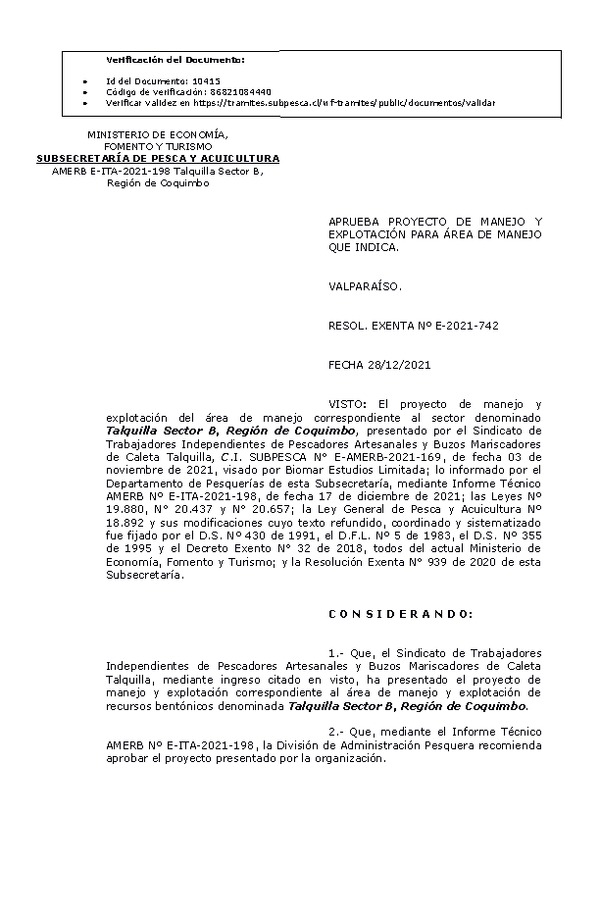 RESOL. EXENTA Nº E-2021-742 Plan de manejo. (Publicado en Página Web 29-12-2021)