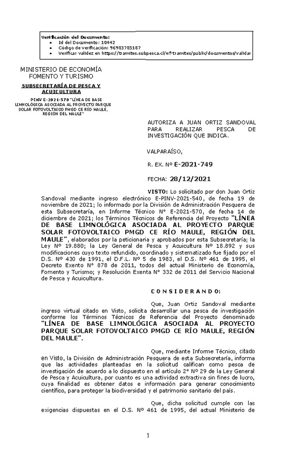 R. EX. Nº E-2021-749 LÍNEA DE BASE LIMNOLÓGICA ASOCIADA AL PROYECTO PARQUE SOLAR FOTOVOLTAICO PMGD CE RÍO MAULE, REGIÓN DEL MAULE. (Publicado en Página Web 29-12-2021).