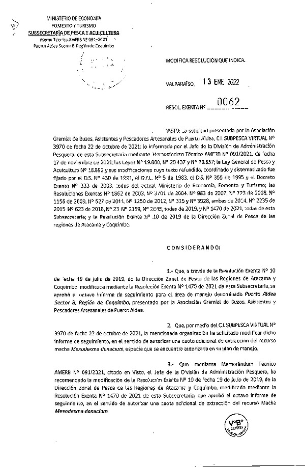 Res. Ex. N° 0062-2022 Modifica Res. Ex. N° 10-2019. (Publicado en Página Web 14-01-2022)