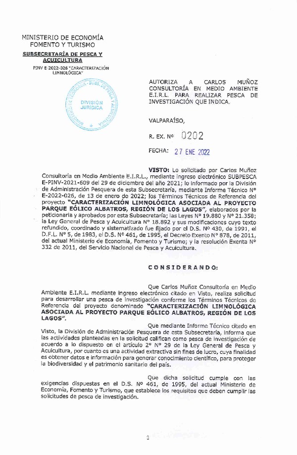 Res. Ex. N° 202-2022 CARLOS MUÑOZ CONSULTORÍA EN MEDIO AMBIENTE E.I.R.L. (Publicado en Página Web 28-01-2022)