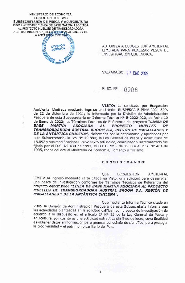 Res. Ex. N° 208-2022 ECOGESTIÓN AMBIENTAL LIMITADA. (Publicado en Página Web 28-01-2022)