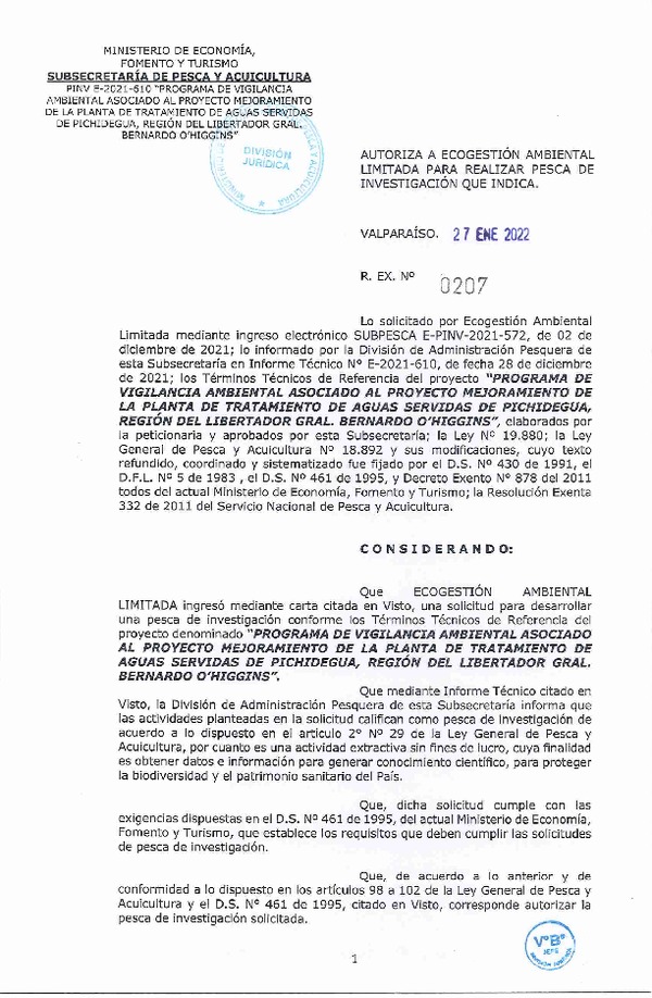 Res. Ex. N° 207-2022 ECOGESTIÓN AMBIENTAL LIMITADA. (Publicado en Página Web 28-01-2022)